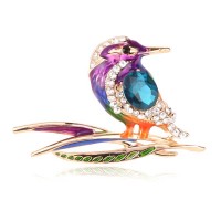 Antique Tone Bird Hummingbird Multi Color Austrian Crystal Pin Brooch Jewelry